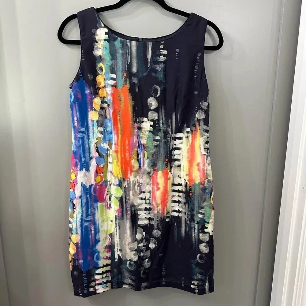 Mario Serrani Italy Colorful Abstract Paint Print Shift Dress Size 8